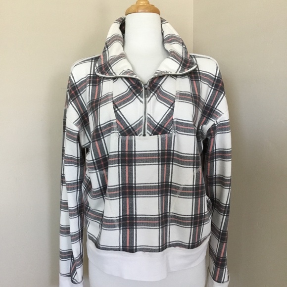 Free People “Why Not” Plaid Quarter Zip Size M - Picture 1 of 13